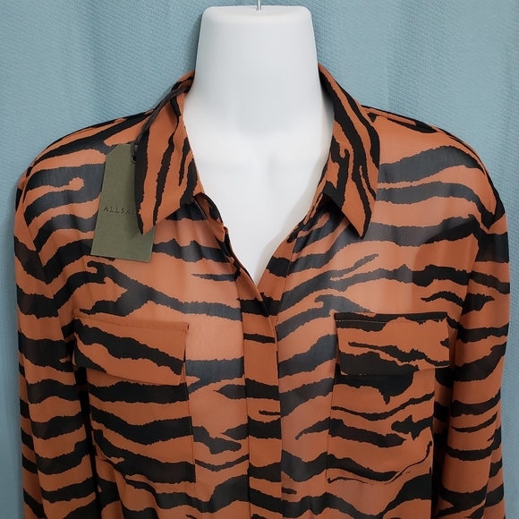 NWT AllSaints Adeliza Zephyr Button Down Animal Print Long Sleeve Blouse Size M - Picture 7 of 11